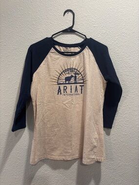 Ariat Beige and Navy Raglan Logo Long Sleeve Tee